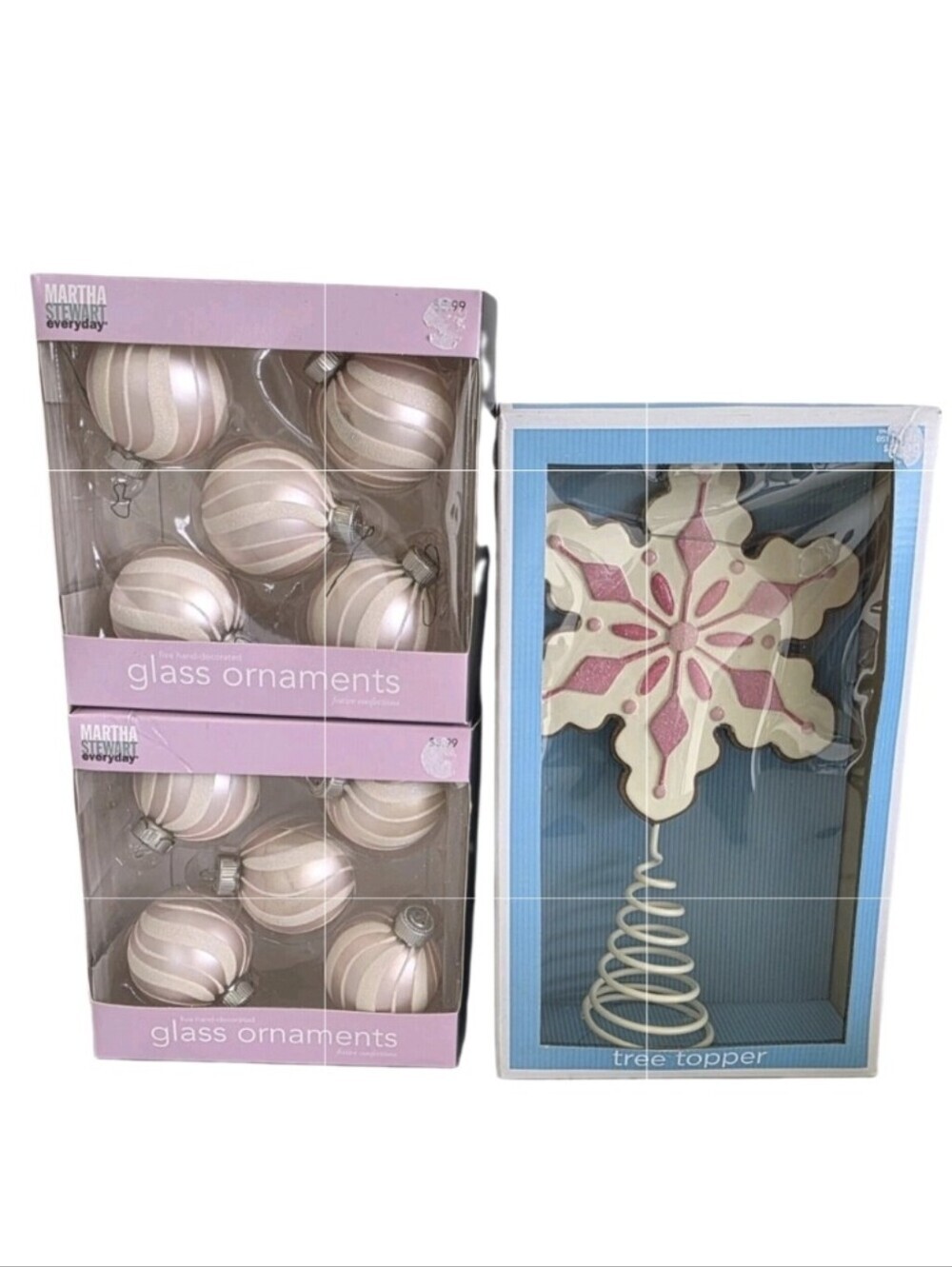 Martha Stewart Christmas Tree Ornaments Snowflake Tree Topper Pink & White Candy
